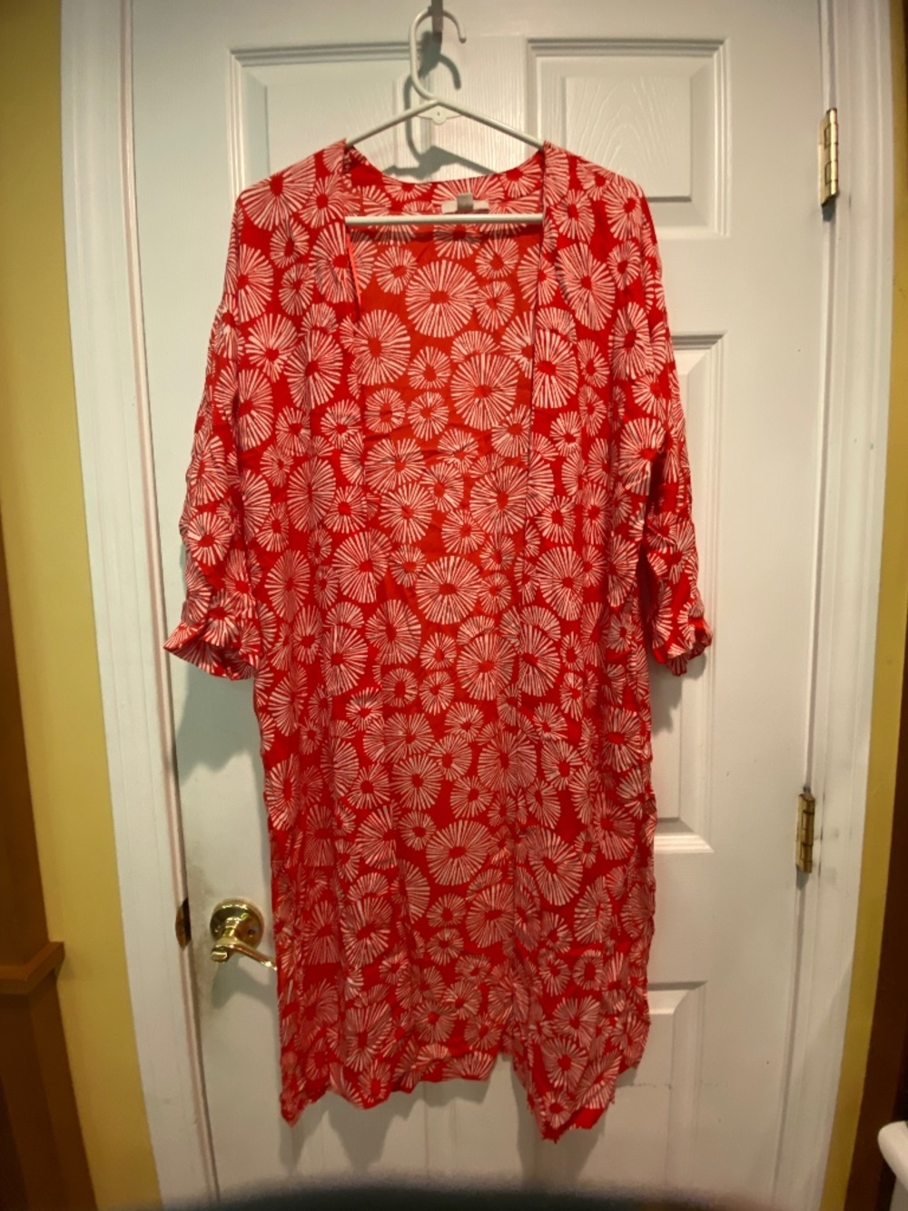 LOFT XS/S Red White Firework Print Duster Kimono Coverup